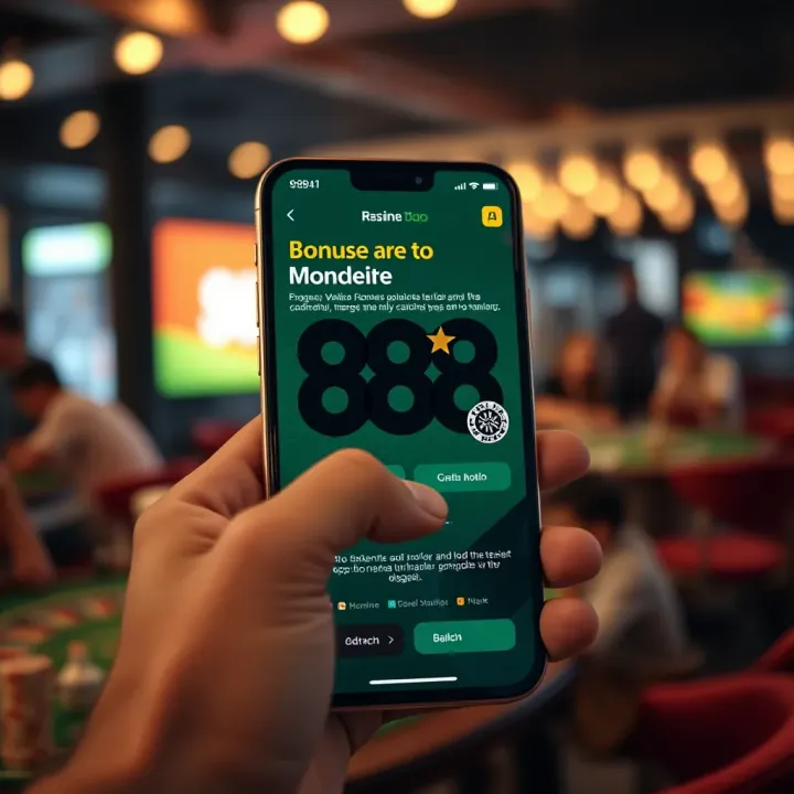 Mobile device displaying the 888 app dashboard highlighting its key features and options